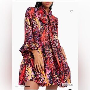 Kate Spade Mainline Winter Chrysanthemum  
Black Pink Red twill  Dress XL